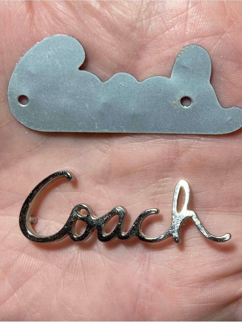 Coach Ashley Silver-Tone Metal Script Logo Emblem w/ Backing Plate